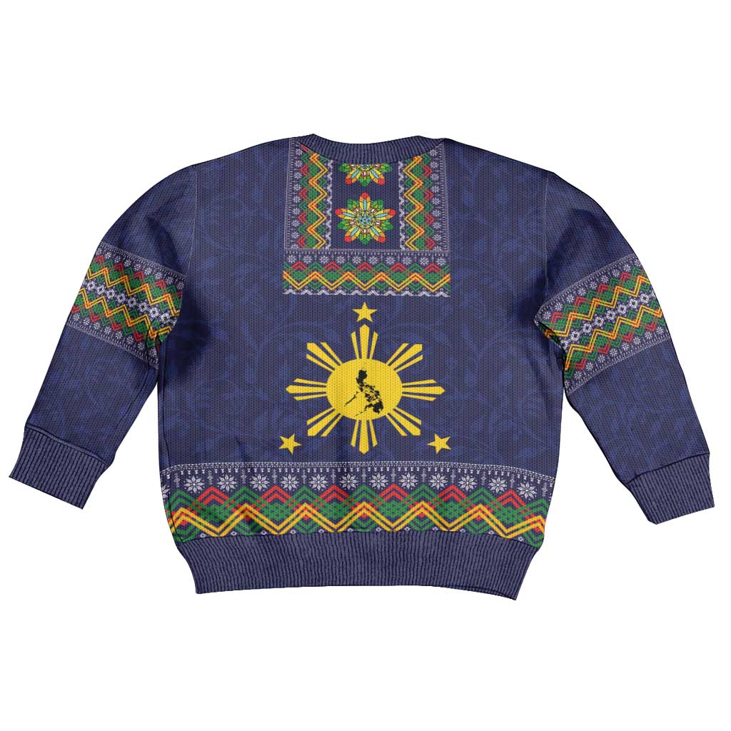 Philippines Merry Christmas Kid Ugly Christmas Sweater Maligayang Pasko with Parol and Xmas Pattern Barong Style - Wonder Print Shop