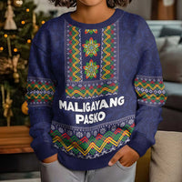 Philippines Merry Christmas Kid Ugly Christmas Sweater Maligayang Pasko with Parol and Xmas Pattern Barong Style - Wonder Print Shop