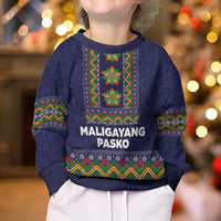 Philippines Merry Christmas Kid Ugly Christmas Sweater Maligayang Pasko with Parol and Xmas Pattern Barong Style - Wonder Print Shop