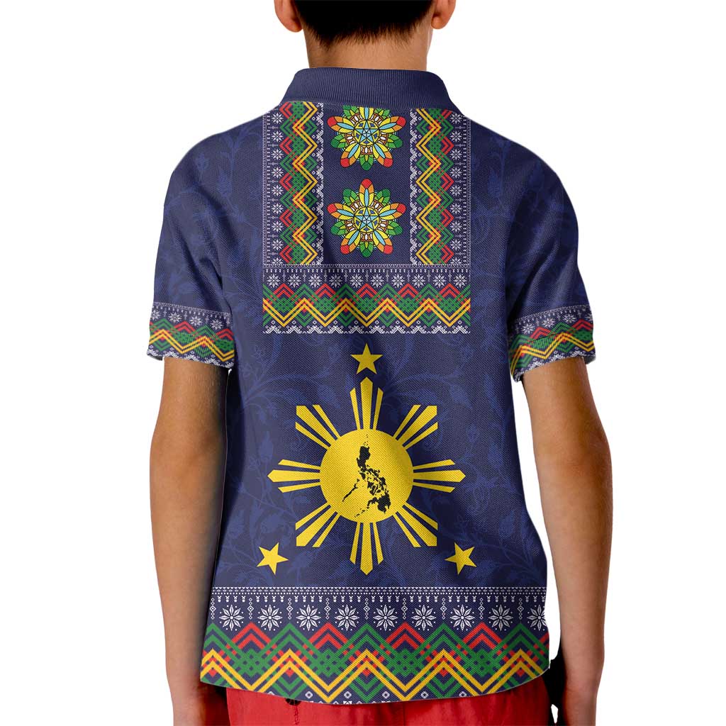 Philippines Merry Christmas Kid Polo Shirt Maligayang Pasko with Parol and Xmas Pattern Barong Style - Wonder Print Shop