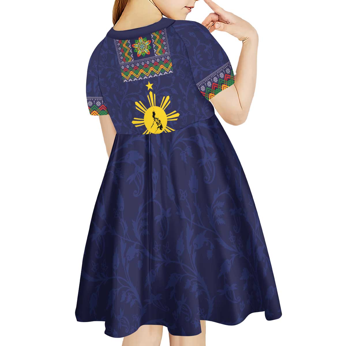 Philippines Merry Christmas Kid Short Sleeve Dress Maligayang Pasko with Parol and Xmas Pattern Barong Style - Wonder Print Shop
