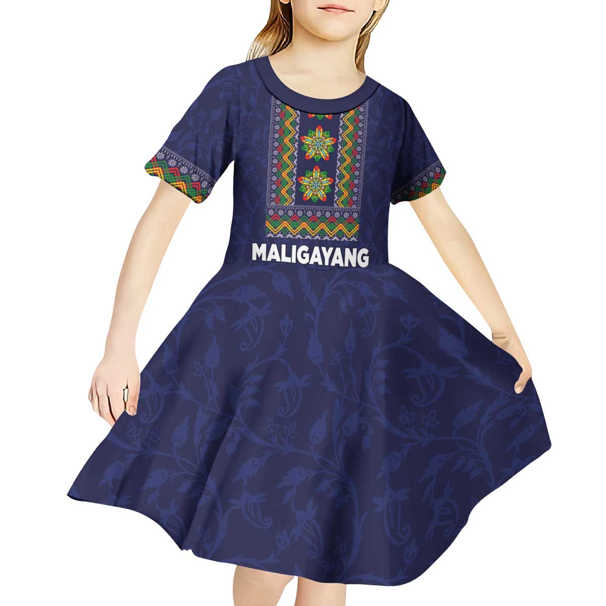 Philippines Merry Christmas Kid Short Sleeve Dress Maligayang Pasko with Parol and Xmas Pattern Barong Style - Wonder Print Shop