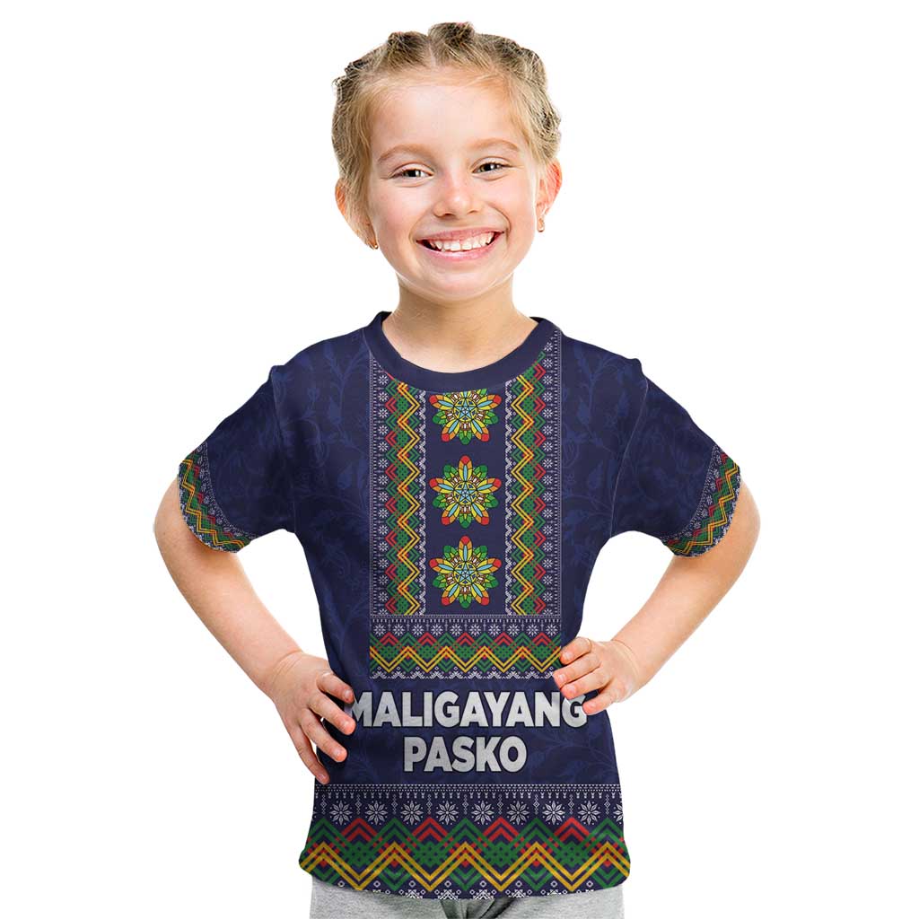 Philippines Merry Christmas Kid T Shirt Maligayang Pasko with Parol and Xmas Pattern Barong Style - Wonder Print Shop