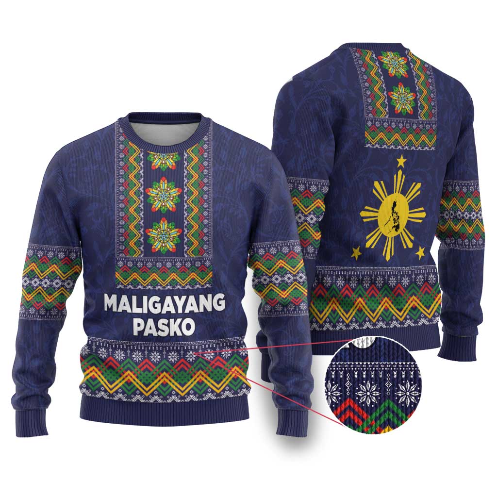 Philippines Merry Christmas Ugly Christmas Sweater Maligayang Pasko with Parol and Xmas Pattern Barong Style - Wonder Print Shop