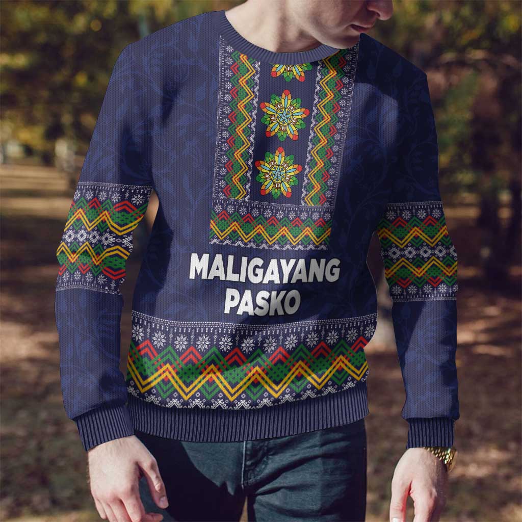 Philippines Merry Christmas Ugly Christmas Sweater Maligayang Pasko with Parol and Xmas Pattern Barong Style - Wonder Print Shop