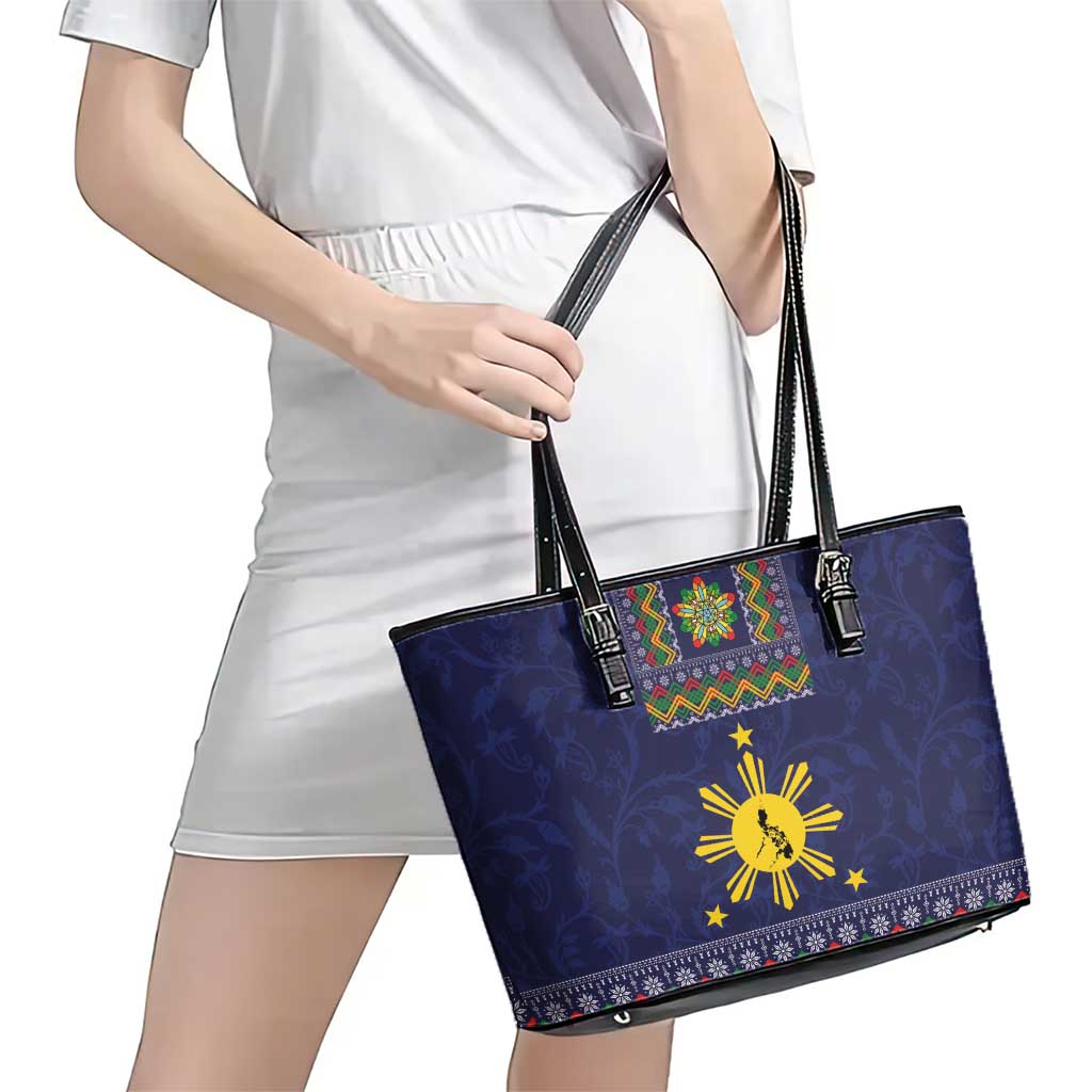 Philippines Merry Christmas Leather Tote Bag Maligayang Pasko with Parol and Xmas Pattern Barong Style - Wonder Print Shop