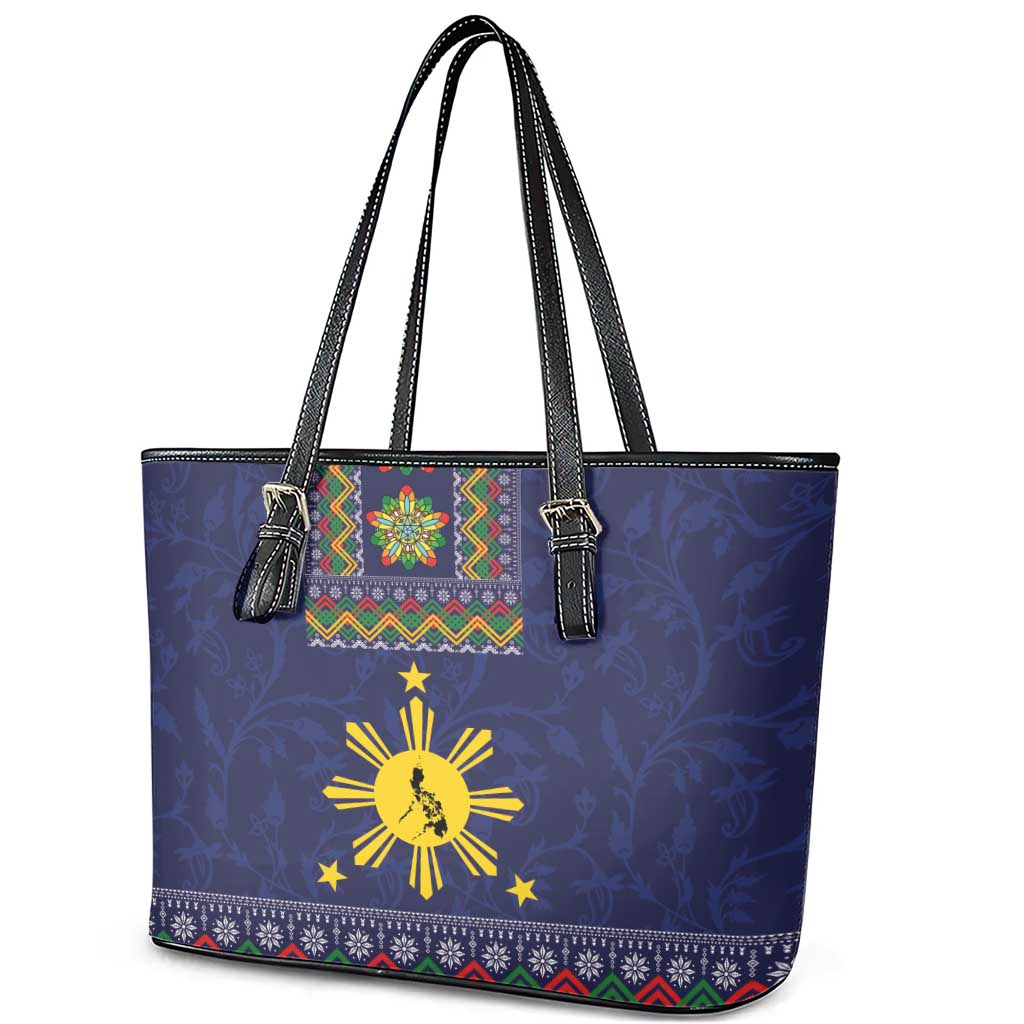 Philippines Merry Christmas Leather Tote Bag Maligayang Pasko with Parol and Xmas Pattern Barong Style - Wonder Print Shop