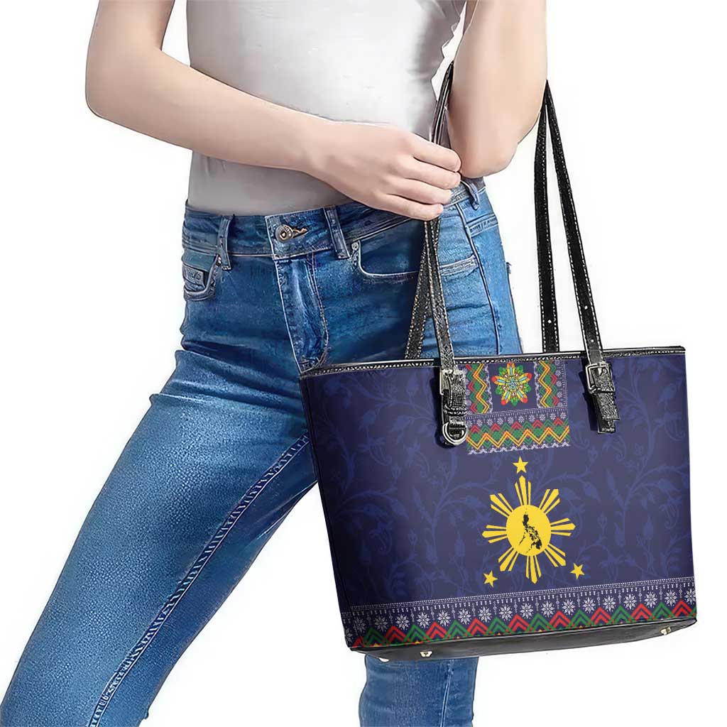 Philippines Merry Christmas Leather Tote Bag Maligayang Pasko with Parol and Xmas Pattern Barong Style - Wonder Print Shop