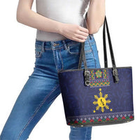 Philippines Merry Christmas Leather Tote Bag Maligayang Pasko with Parol and Xmas Pattern Barong Style - Wonder Print Shop