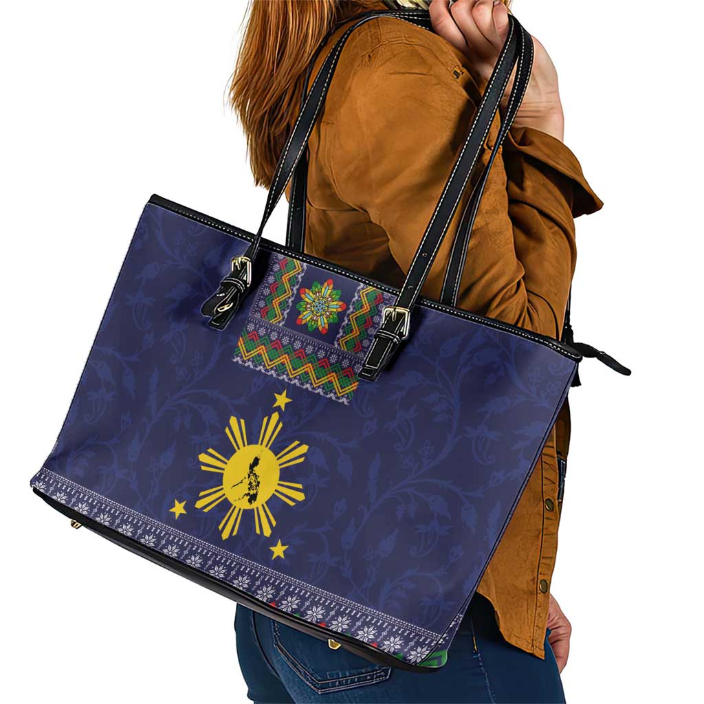 Philippines Merry Christmas Leather Tote Bag Maligayang Pasko with Parol and Xmas Pattern Barong Style - Wonder Print Shop