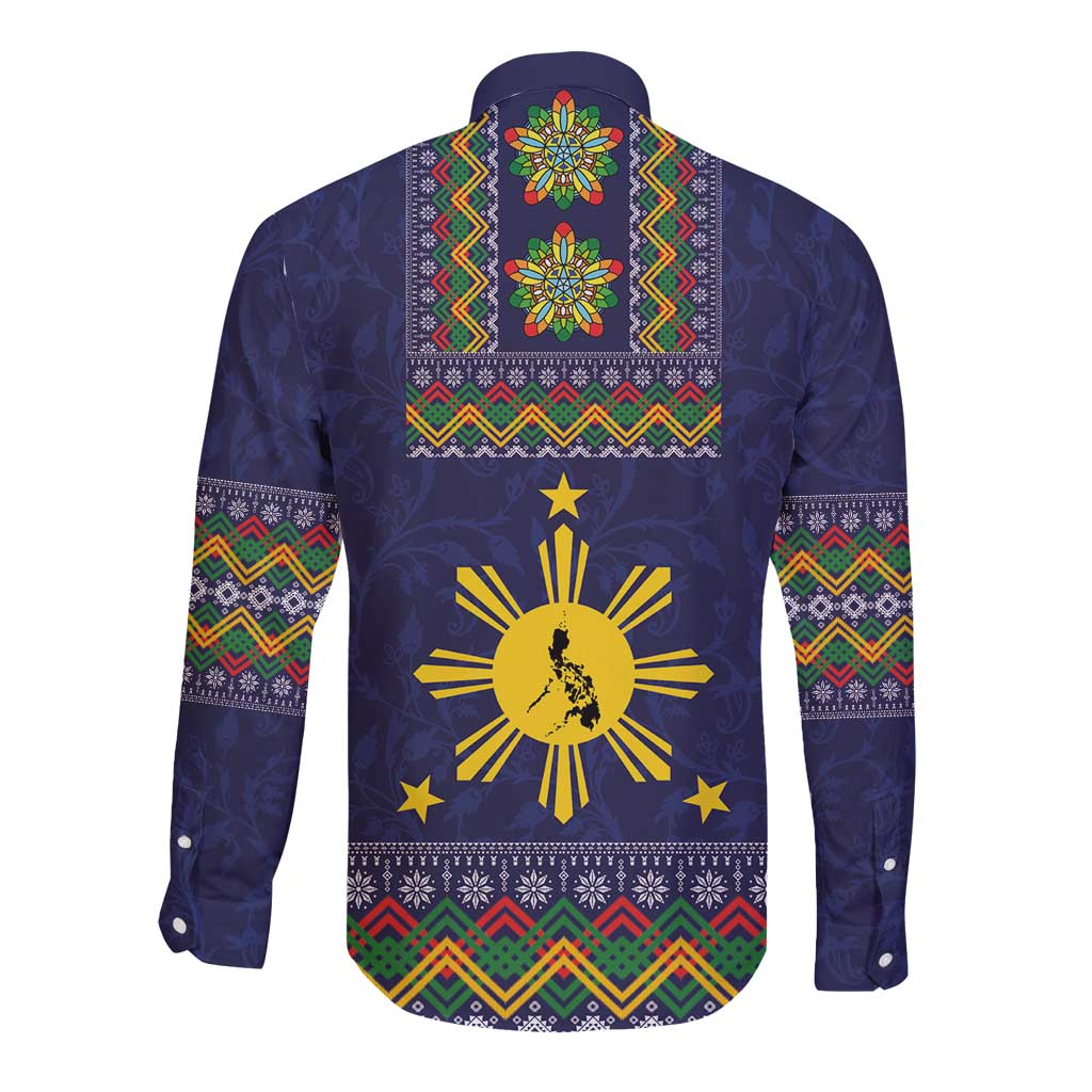 Philippines Merry Christmas Long Sleeve Button Shirt Maligayang Pasko with Parol and Xmas Pattern Barong Style - Wonder Print Shop