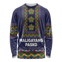 Philippines Merry Christmas Long Sleeve Shirt Maligayang Pasko with Parol and Xmas Pattern Barong Style - Wonder Print Shop