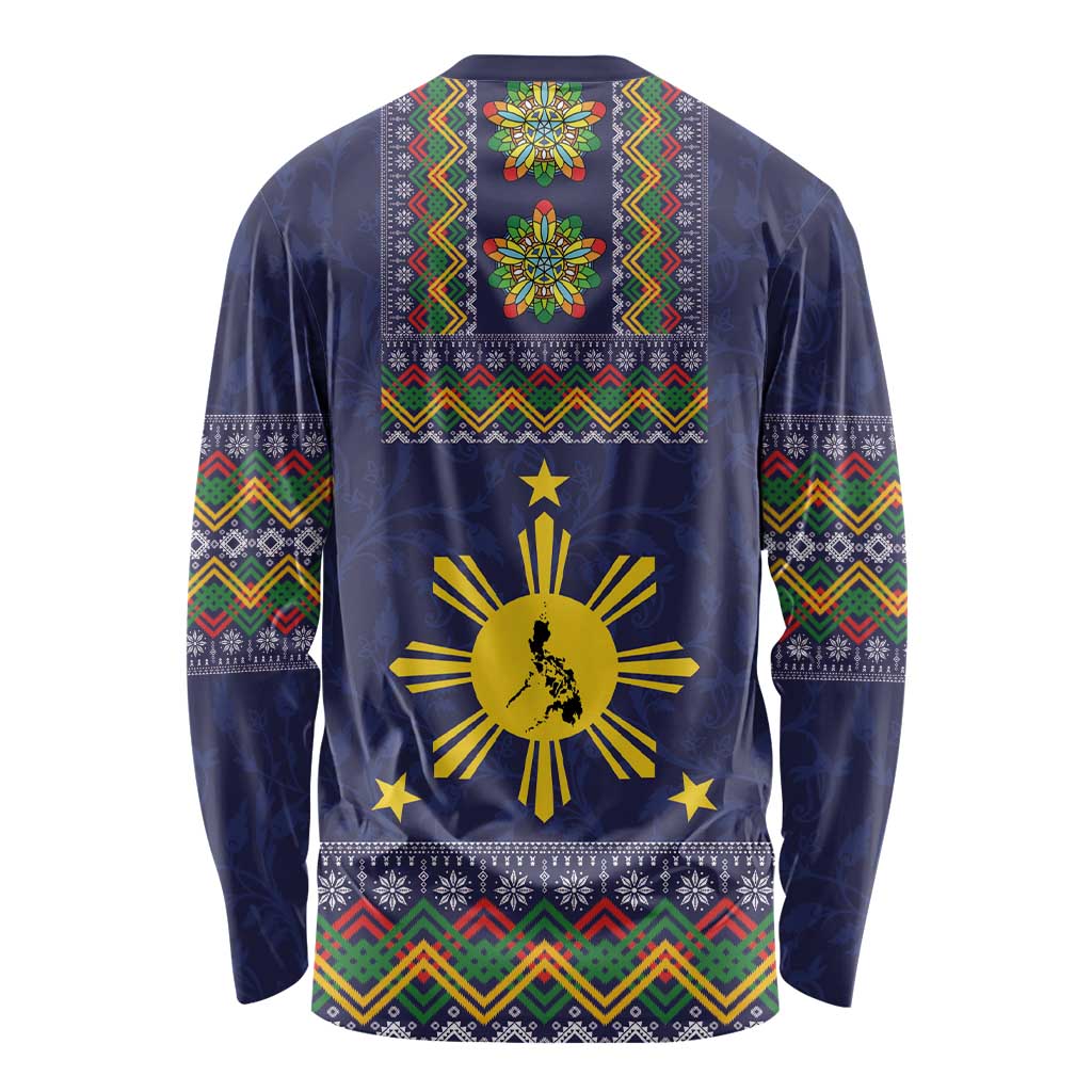 Philippines Merry Christmas Long Sleeve Shirt Maligayang Pasko with Parol and Xmas Pattern Barong Style - Wonder Print Shop