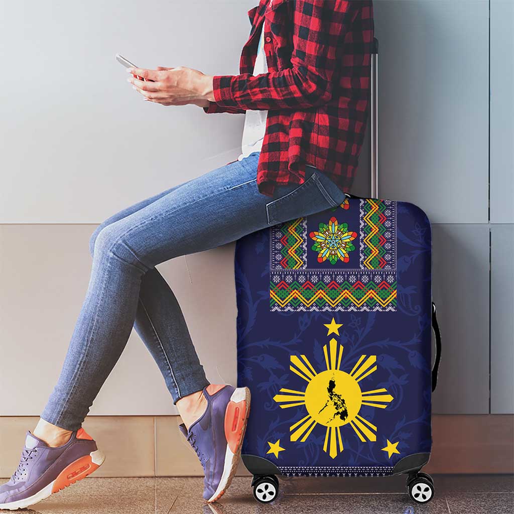 Philippines Merry Christmas Luggage Cover Maligayang Pasko with Parol and Xmas Pattern Barong Style - Wonder Print Shop