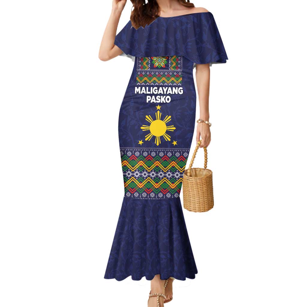 Philippines Merry Christmas Mermaid Dress Maligayang Pasko with Parol and Xmas Pattern Barong Style - Wonder Print Shop