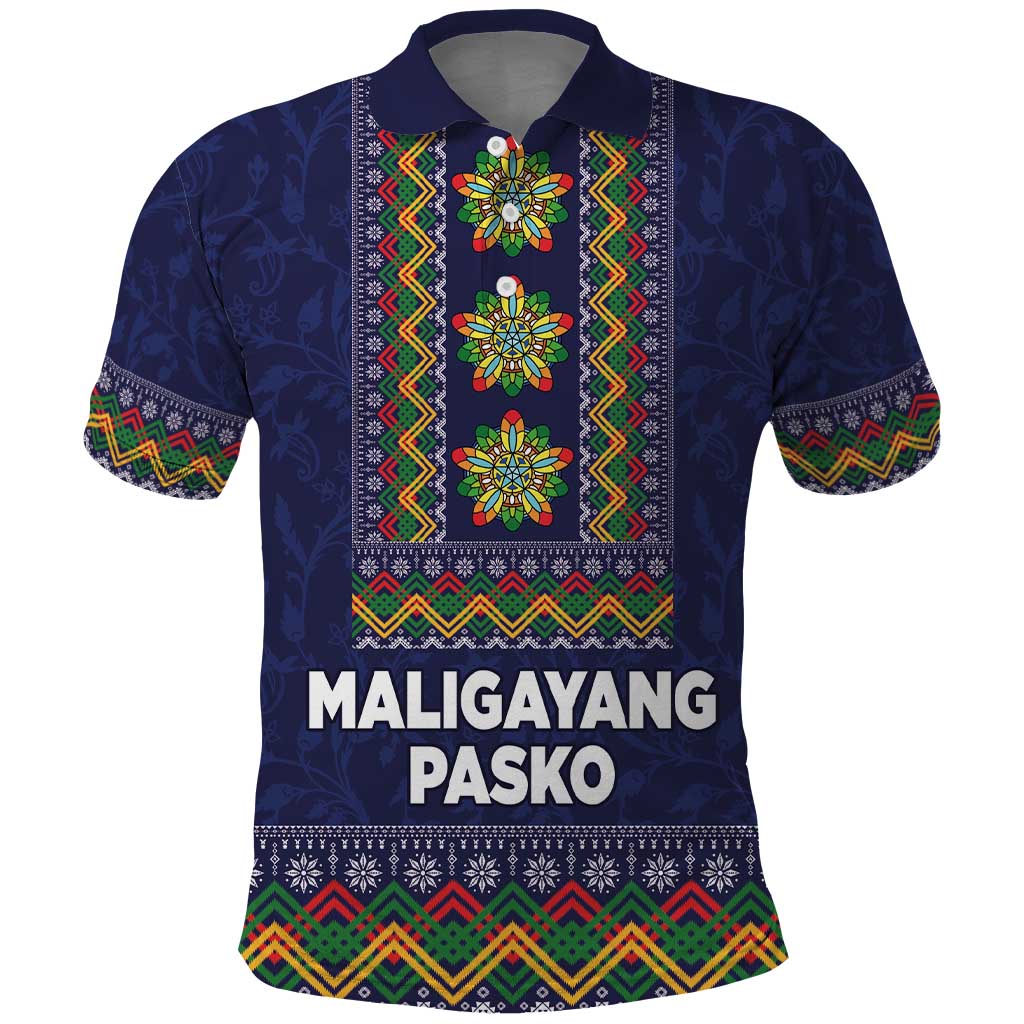 Philippines Merry Christmas Polo Shirt Maligayang Pasko with Parol and Xmas Pattern Barong Style - Wonder Print Shop