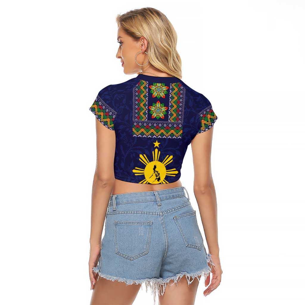 Philippines Merry Christmas Raglan Cropped T Shirt Maligayang Pasko with Parol and Xmas Pattern Barong Style - Wonder Print Shop