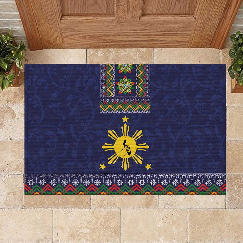 Philippines Merry Christmas Rubber Doormat Maligayang Pasko with Parol and Xmas Pattern Barong Style - Wonder Print Shop