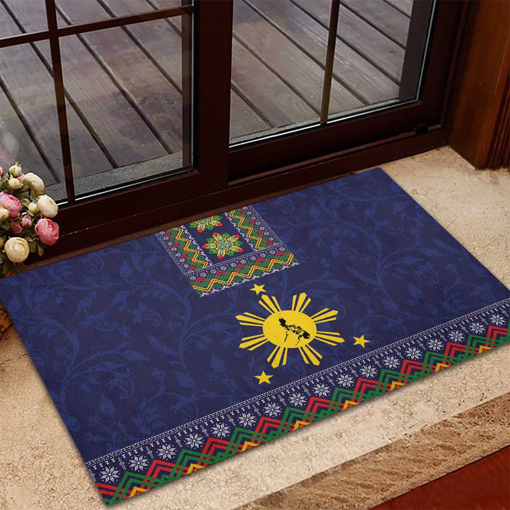 Philippines Merry Christmas Rubber Doormat Maligayang Pasko with Parol and Xmas Pattern Barong Style - Wonder Print Shop