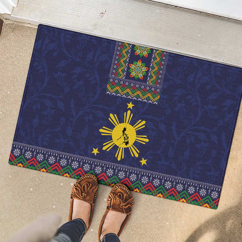 Philippines Merry Christmas Rubber Doormat Maligayang Pasko with Parol and Xmas Pattern Barong Style - Wonder Print Shop
