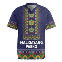 Philippines Merry Christmas Rugby Jersey Maligayang Pasko with Parol and Xmas Pattern Barong Style - Wonder Print Shop