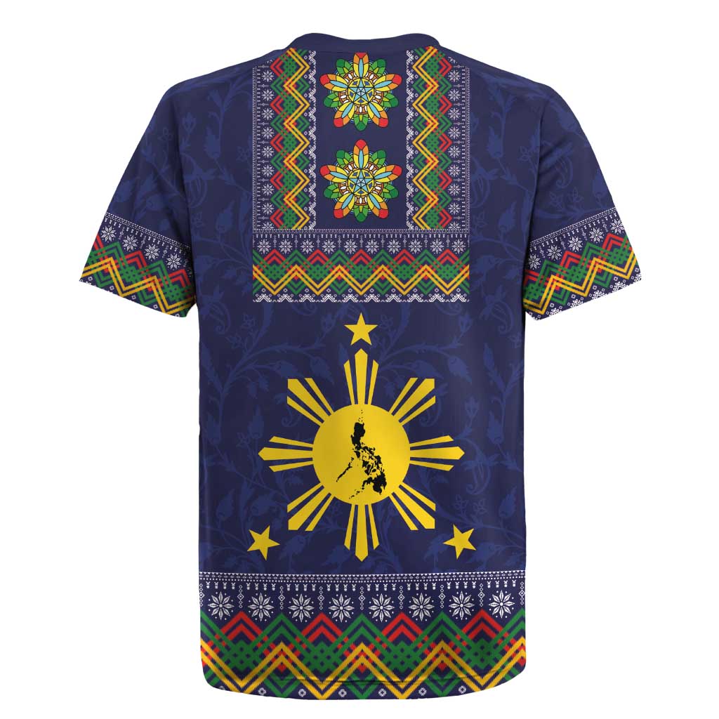 Philippines Merry Christmas Rugby Jersey Maligayang Pasko with Parol and Xmas Pattern Barong Style - Wonder Print Shop