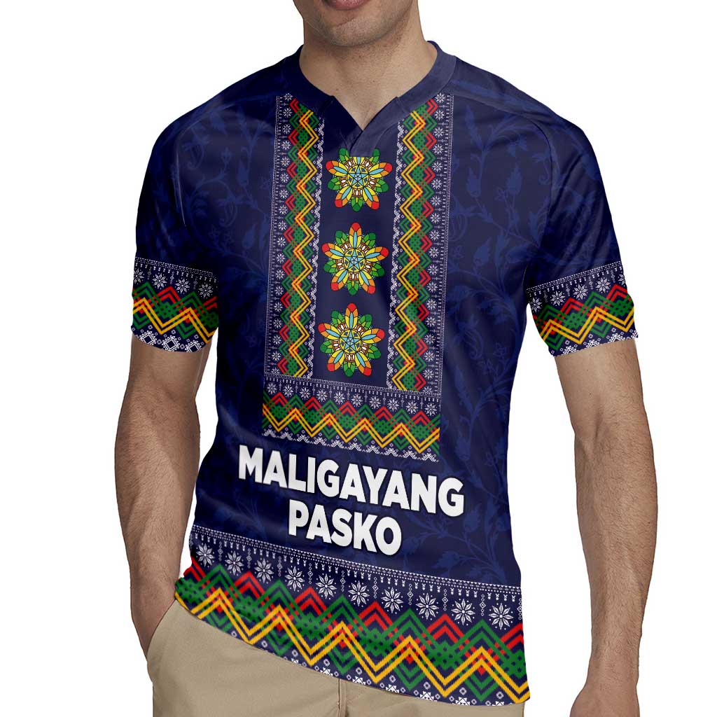 Philippines Merry Christmas Rugby Jersey Maligayang Pasko with Parol and Xmas Pattern Barong Style - Wonder Print Shop
