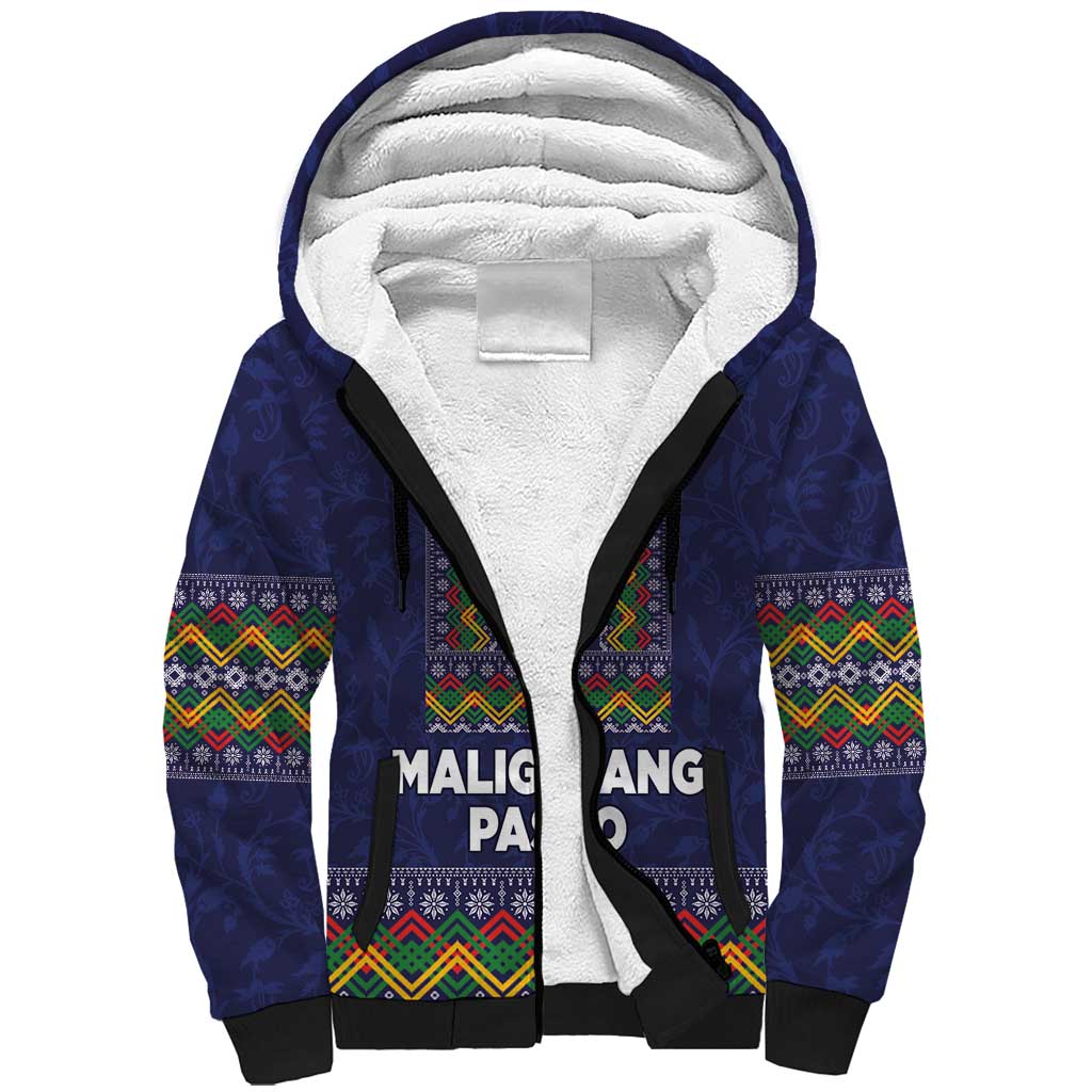 Philippines Merry Christmas Sherpa Hoodie Maligayang Pasko with Parol and Xmas Pattern Barong Style - Wonder Print Shop