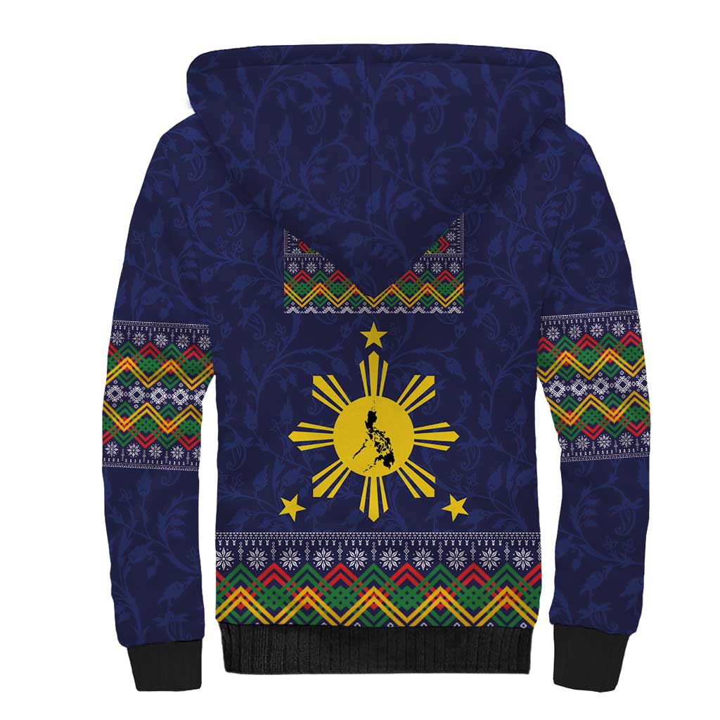 Philippines Merry Christmas Sherpa Hoodie Maligayang Pasko with Parol and Xmas Pattern Barong Style - Wonder Print Shop
