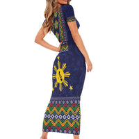 Philippines Merry Christmas Short Sleeve Bodycon Dress Maligayang Pasko with Parol and Xmas Pattern Barong Style - Wonder Print Shop