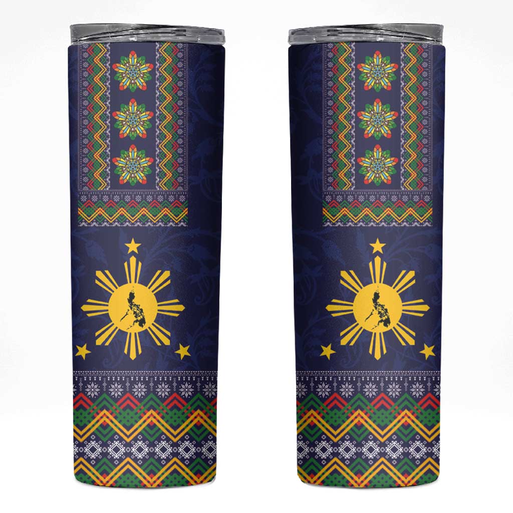 Philippines Merry Christmas Skinny Tumbler Maligayang Pasko with Parol and Xmas Pattern Barong Style - Wonder Print Shop