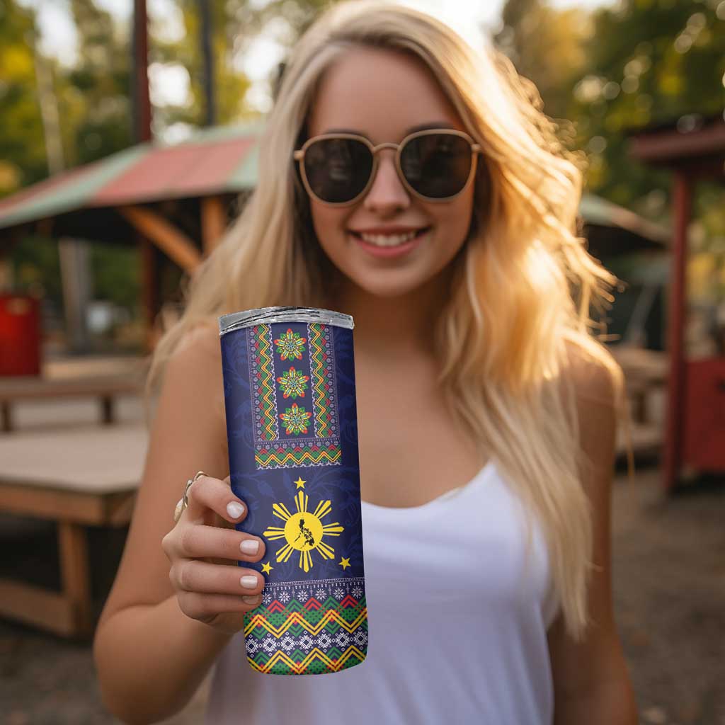 Philippines Merry Christmas Skinny Tumbler Maligayang Pasko with Parol and Xmas Pattern Barong Style - Wonder Print Shop