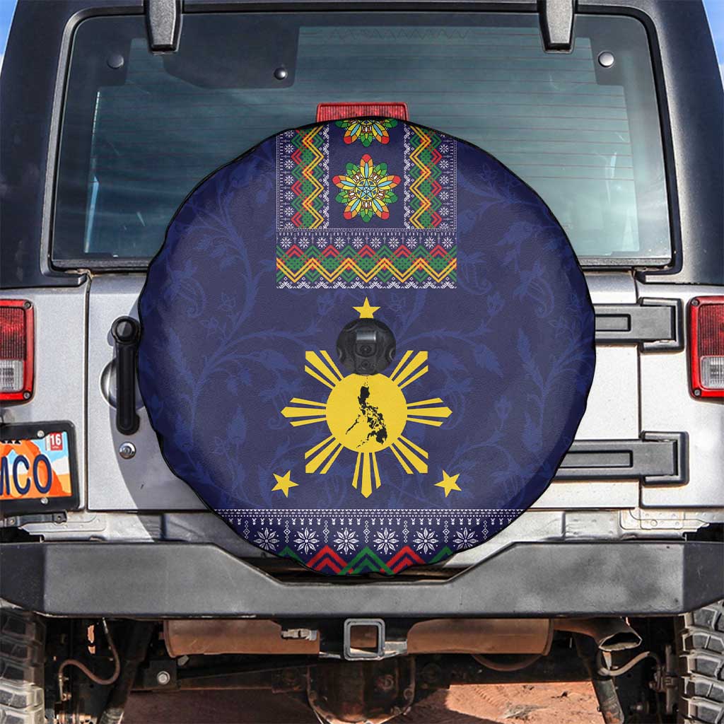 Philippines Merry Christmas Spare Tire Cover Maligayang Pasko with Parol and Xmas Pattern Barong Style - Wonder Print Shop