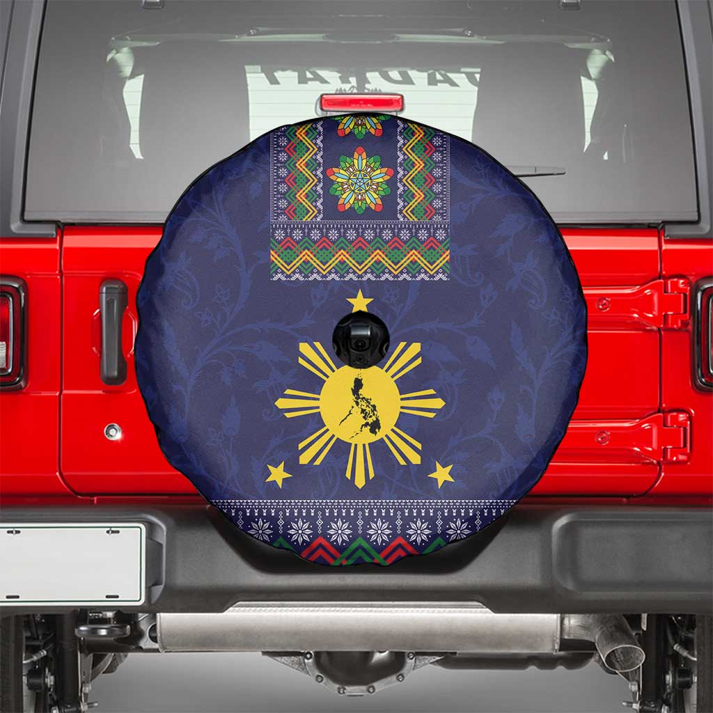 Philippines Merry Christmas Spare Tire Cover Maligayang Pasko with Parol and Xmas Pattern Barong Style - Wonder Print Shop