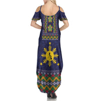 Philippines Merry Christmas Summer Maxi Dress Maligayang Pasko with Parol and Xmas Pattern Barong Style - Wonder Print Shop