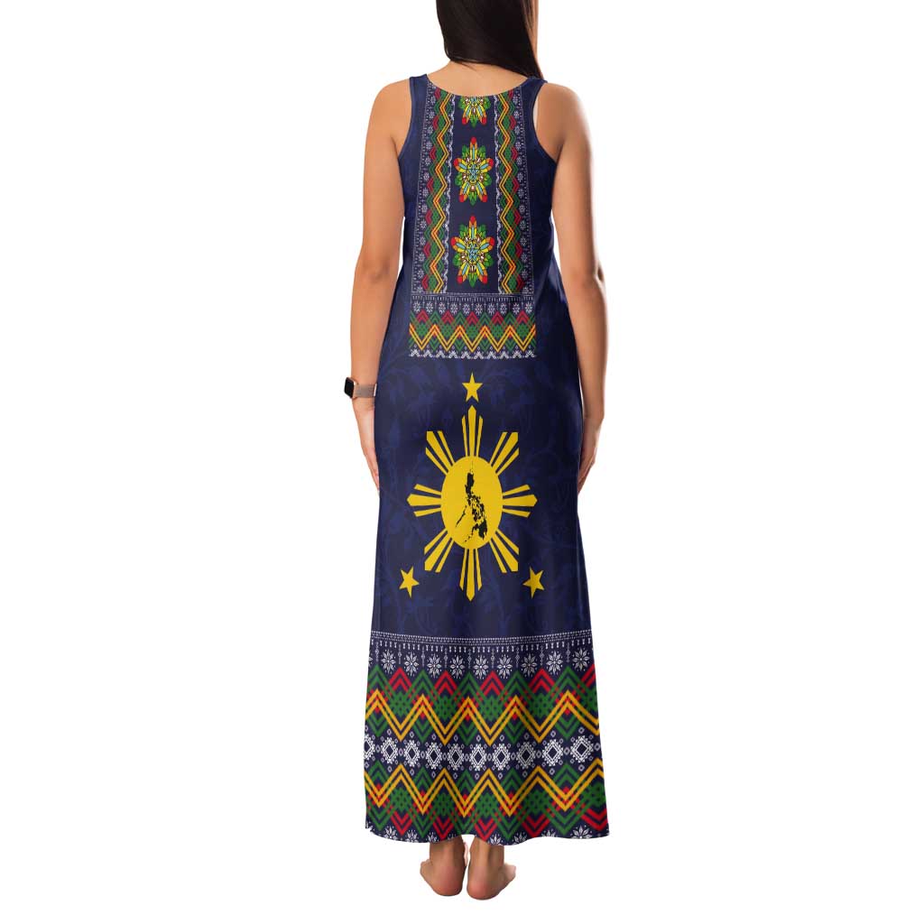 Philippines Merry Christmas Tank Maxi Dress Maligayang Pasko with Parol and Xmas Pattern Barong Style - Wonder Print Shop