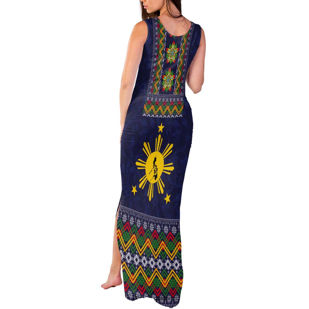 Philippines Merry Christmas Tank Maxi Dress Maligayang Pasko with Parol and Xmas Pattern Barong Style - Wonder Print Shop