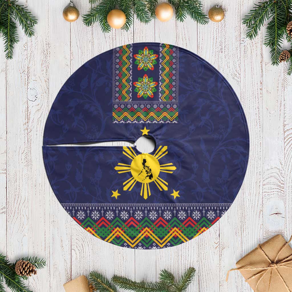 Philippines Merry Christmas Tree Skirt Maligayang Pasko with Parol and Xmas Pattern Barong Style - Wonder Print Shop