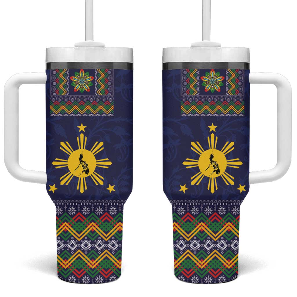 Philippines Merry Christmas Tumbler With Handle Maligayang Pasko with Parol and Xmas Pattern Barong Style - Wonder Print Shop