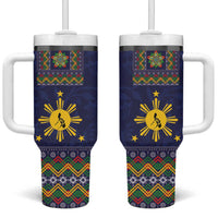 Philippines Merry Christmas Tumbler With Handle Maligayang Pasko with Parol and Xmas Pattern Barong Style - Wonder Print Shop