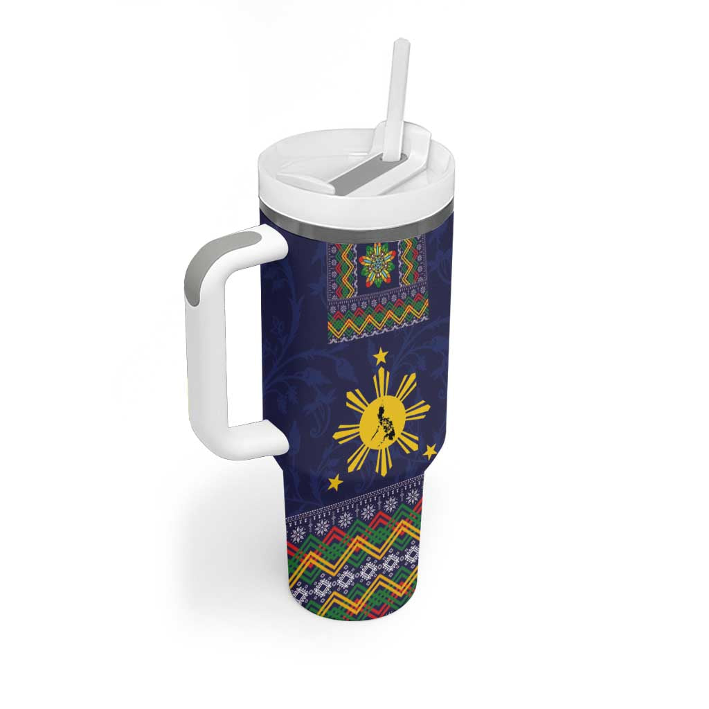 Philippines Merry Christmas Tumbler With Handle Maligayang Pasko with Parol and Xmas Pattern Barong Style - Wonder Print Shop