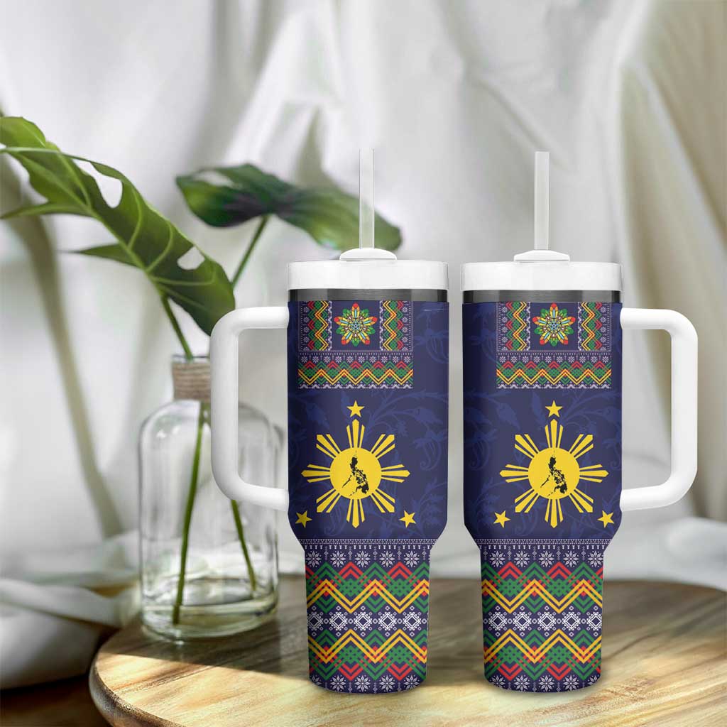 Philippines Merry Christmas Tumbler With Handle Maligayang Pasko with Parol and Xmas Pattern Barong Style - Wonder Print Shop
