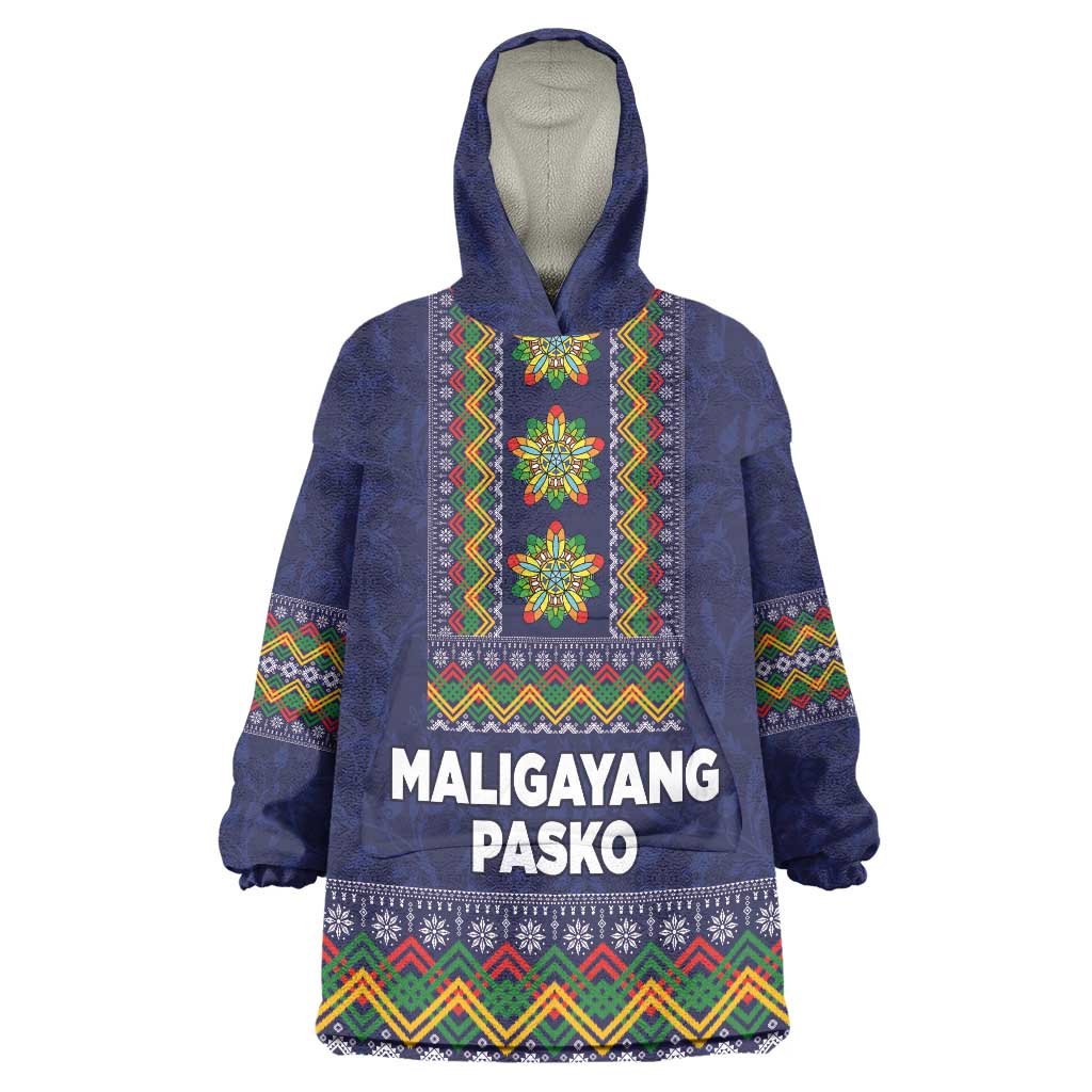 Philippines Merry Christmas Wearable Blanket Hoodie Maligayang Pasko with Parol and Xmas Pattern Barong Style - Wonder Print Shop