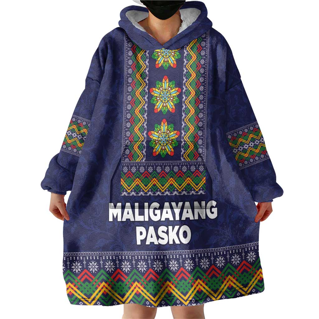 Philippines Merry Christmas Wearable Blanket Hoodie Maligayang Pasko with Parol and Xmas Pattern Barong Style - Wonder Print Shop