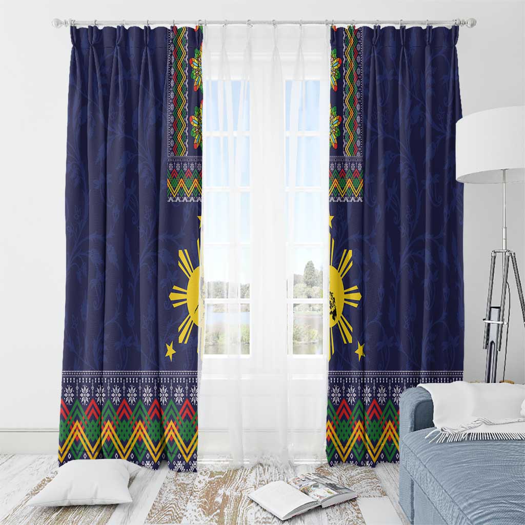 Philippines Merry Christmas Window Curtain Maligayang Pasko with Parol and Xmas Pattern Barong Style - Wonder Print Shop