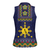 Philippines Merry Christmas Women Sleeveless Polo Shirt Maligayang Pasko with Parol and Xmas Pattern Barong Style - Wonder Print Shop