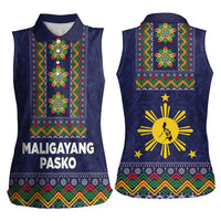 Philippines Merry Christmas Women Sleeveless Polo Shirt Maligayang Pasko with Parol and Xmas Pattern Barong Style - Wonder Print Shop