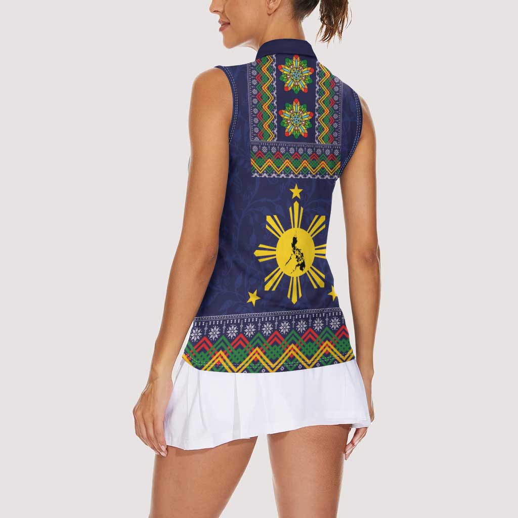 Philippines Merry Christmas Women Sleeveless Polo Shirt Maligayang Pasko with Parol and Xmas Pattern Barong Style - Wonder Print Shop