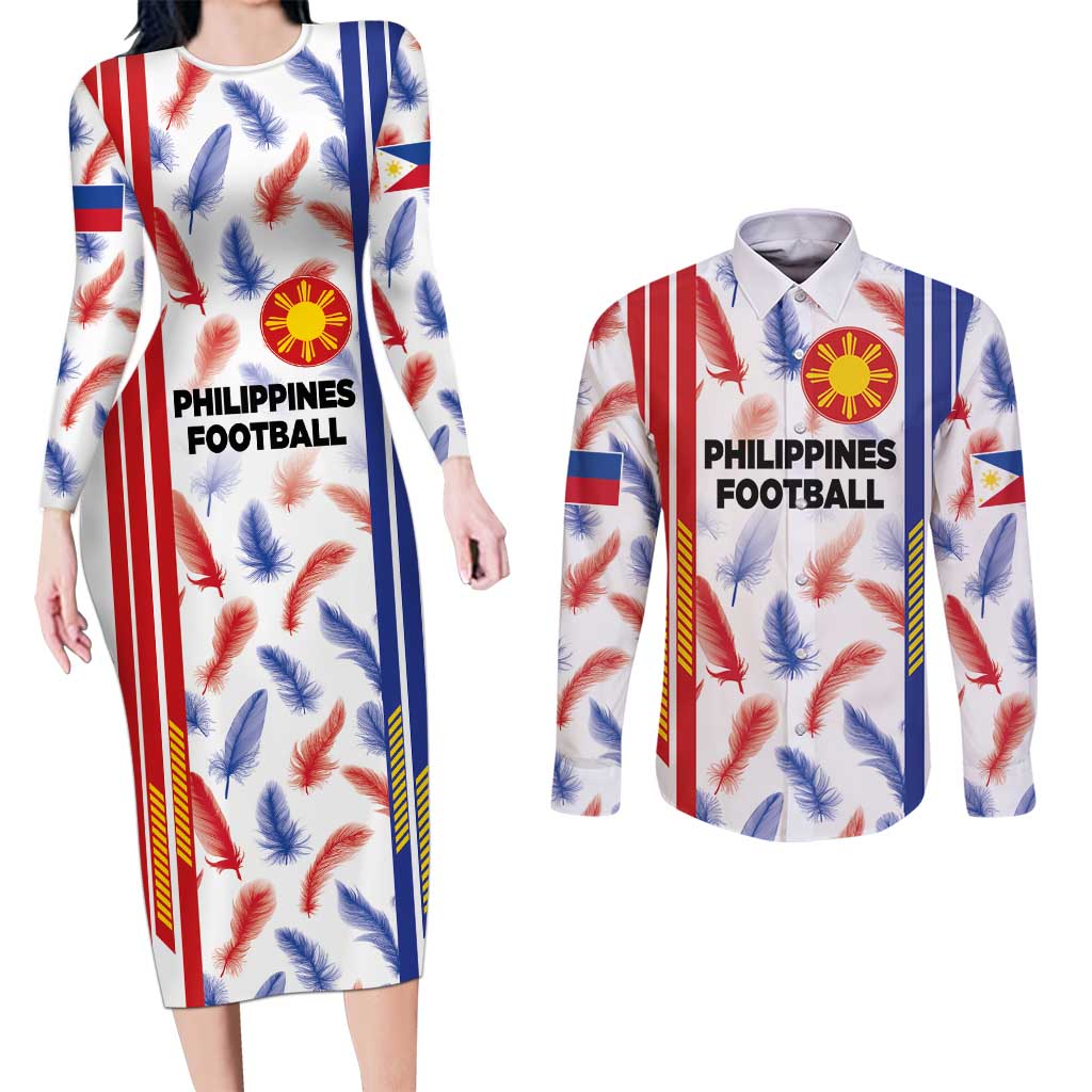 Custom Philippines Champions Football Jersey Couples Matching Long Sleeve Bodycon Dress and Long Sleeve Button Shirt - Wonder Print Shop