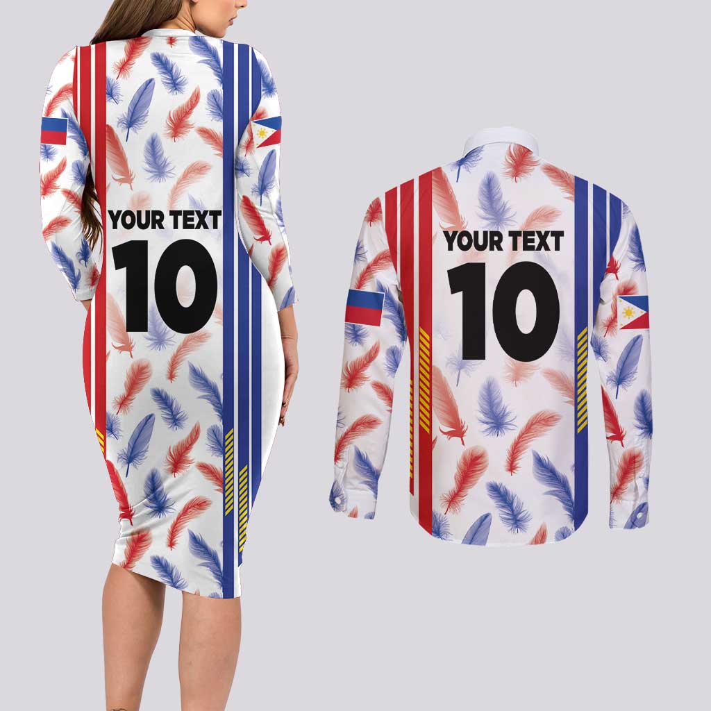 Custom Philippines Champions Football Jersey Couples Matching Long Sleeve Bodycon Dress and Long Sleeve Button Shirt - Wonder Print Shop